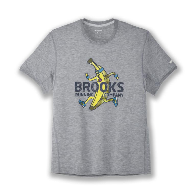 Brooks Distance Graphic Men's Short Sleeve Running Shirt - Heather Ash/Banana/Grey (52693-ECDQ)